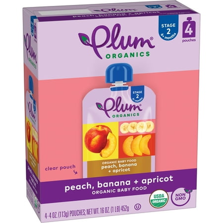 Plum Organics® Stage 2 Organic Baby Food Peach, Banana + Apricot 4oz Pouch-4-Pack