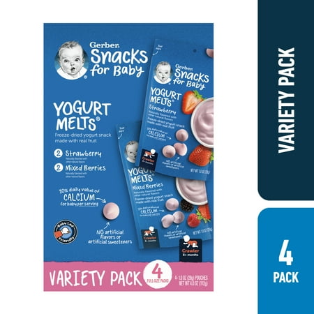 Gerber Stage 3 Baby Snacks, Strawberry and Mixed Berry Yogurt Melts Variety Pack, 1 oz, 4 Count