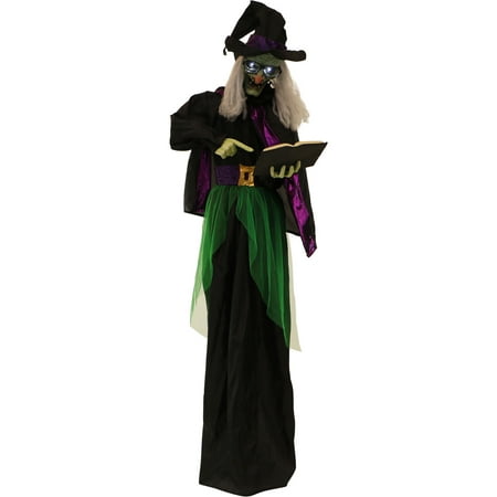 Haunted Hill Farm 6 ft. Animatronic Standing Witch Halloween Prop | 4 Voice Greetings | Animated Head | Flashing White Eyes | Touch Activated | Battery-Operated | Halloween Decoration | HHWITCH-23FLSA