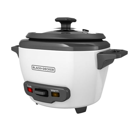 Black+Decker 3-Cup Cooked, 1.5-Cup Uncooked Rice Cooker, w/ Steaming Basket & Removable Non-Stick Bowl, One-Touch, White