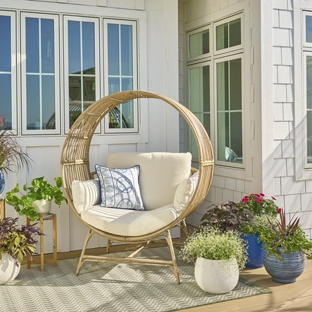 Better Homes & Gardens Bellamy Round Wicker Outdoor Egg Chair, Beige