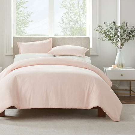 Serta Simply Clean 3-Piece Solid Duvet Set, Pink, Full/Queen