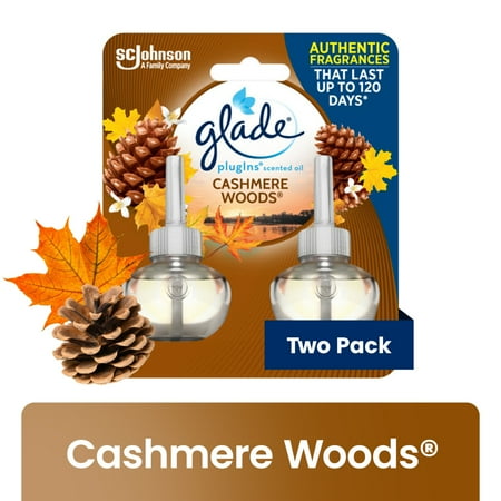 Glade PlugIns Air Freshener Refills, Cashmere Woods, Infused with Essential Oils, 0.67 oz, 2 Count