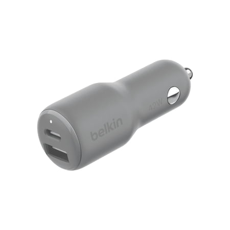 Belkin BoostCharge 42-Watt Dual Port Fast Car Charger w/30W USB-C & 12W USB-A Ports for iPhone 16, 16 Pro, Galaxy S25, S24, Pixel 9 & 8, Nintendo Switch 2 & More - Gray