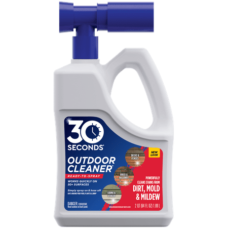 30 SECONDS Outdoor Cleaner - Algae, Mold & Mildew Stain Remover for Concrete, Wood, Patio, Siding Deck - Hose End Spray Bottle 64 fl oz