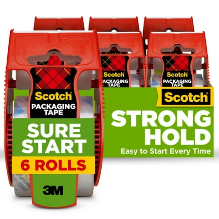 Scotch&#174; 1.88" x 22.2yds, 1 1/2" Core, Sure Start Packaging Tape - Clear (6 Per Pack)