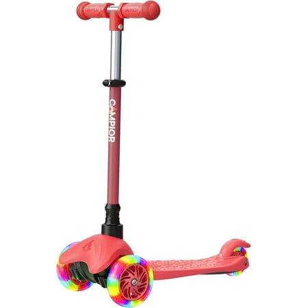 Red & Blue Mini 3 Wheel Scooter for Kids – Lean-to-Steer with LED Light-Up Wheels, Adjustable Handlebar, Wide Anti-Slip Deck, Smooth PU Wheels, Rear Foot Brake – Toddler Scooter for Ages 2+