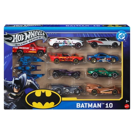 Hot Wheels Batman-Themed 10-Pack of Toy Vehicles in 1:64 Scale (Styles May Vary)