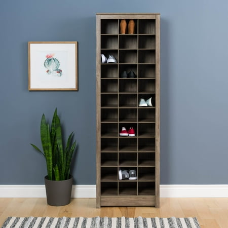 Space Saving Shoe Storage Cabinet Drifted Gray - Prepac: Entryway Cubby Organizer, Holds 36 Pairs