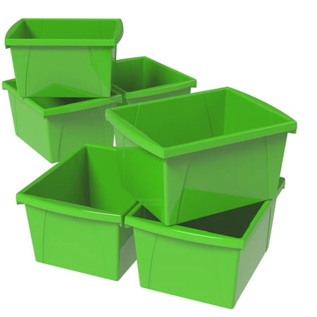 Storex 4 Gallon Plastic Storage Bin for Kids, Letter Size, Green, 6-Pack