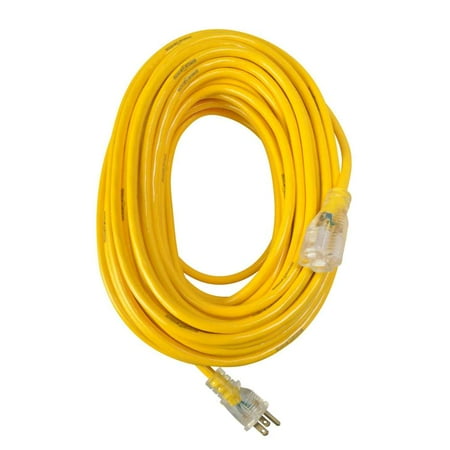 Southwire Yellow Jacket 50Ft 12/3 Sjtw Premium Outdoor Heavy-Duty Extension Cord With Power Light Plug
