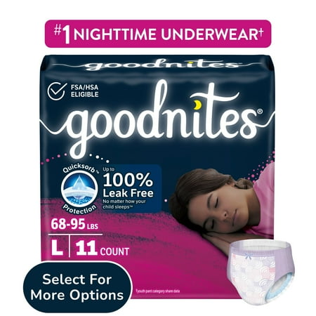 Goodnites Bedwetting Underwear for Girls, L (68-95 lbs), 11 Ct (Select for More)