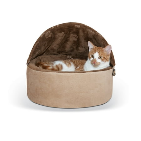 K&H Pet Products Self-Warming Kitty Bed Hooded Small Chocolate/Tan 16u0022
