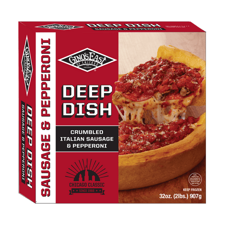 Ginos East Deep Dish Sausage and Pepperoni Frozen Pizza, Marinara Sauce, Box, 32oz