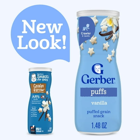 Gerber Snacks for Baby Grain & Grow Puffs, Vanilla, 1.48 oz Canister