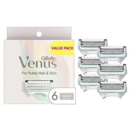 Venus for Pubic Hair & Skin, Women's Razor Blade Refills, 6 Count