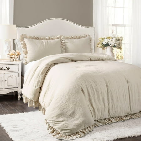 3pc Full/Queen Reyna Comforter & Sham Set Wheat - Lush D&eacute;cor: Microfiber, OEKO-TEX Certified, Ruffled