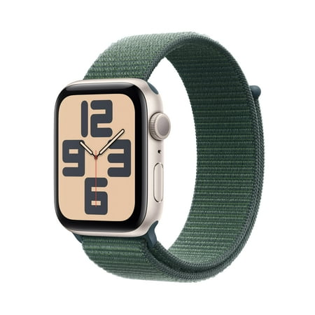 Apple Watch SE (2nd Gen) [GPS 44mm] Smartwatch with Starlight Aluminum Case with Lake Green Sport Loop