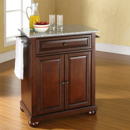Alexandria Gray Granite Top Portable Kitchen Island/Cart Mahogany - Crosley