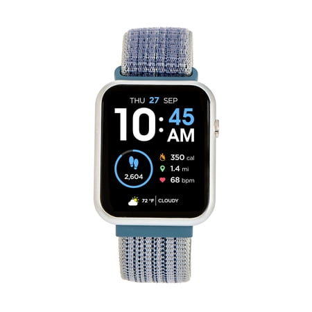 iTech Fusion 3 Unisex Adult Rectangular Smart Watch, Blue, Grey, Stretch Sports Band