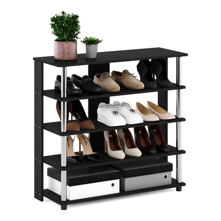 Furinno Turn-N-Tube 5-Tier Shoe Rack, Wood and Metal, Americano