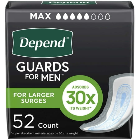Depend Guards Incontinence Pads for Men, Maximum Absorbency, 52 Count