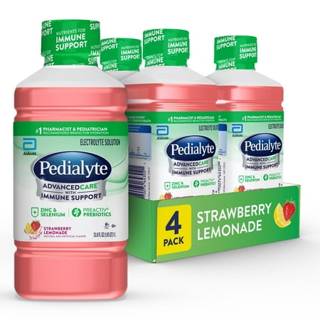 Pedialyte AdvancedCare Electrolyte Solution, Strawberry Lemonade, 1 Liter, 4 Count