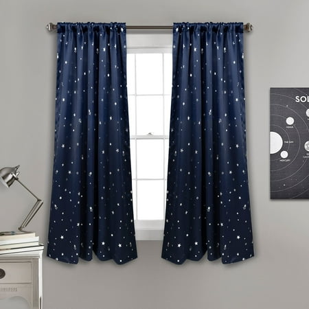 Set of 2 52"x63" Kids' Star Blackout Window Curtain Panels Navy - Lush D&eacute;cor: Modern Polyester, Machine Washable