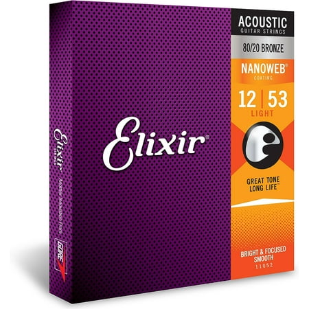 Elixir Strings - Acoustic 80/20 Bronze with NANOWEB Coating - Light Guitar Strings (. Light (. 1-Pack