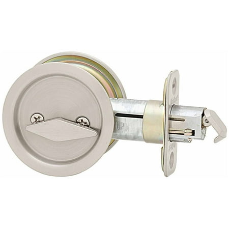 Kwikset 93350 Round Pocket Door Privacy Lock, Satin Nickel