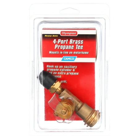 Camco 4-Port Propane Brass Tee - Mounts In-Line Between Supply and RV Regulator to Connect Additional Propane Appliance (59113)