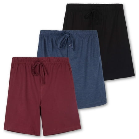 Real Essentials 3 Pack:Mens Cotton Ultra-Soft Knit Sleep Pajama Shorts & Lounge Wear (Available In Big & Tall)