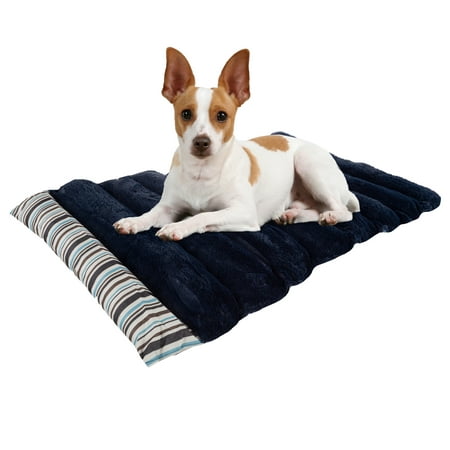 Outdoor Dog Bed - 37x24 Roll-up Travel Bed with Memory Foam and Baffling for Comfort - Washable Camping Gear for Pets by PETMAKER (Blue)
