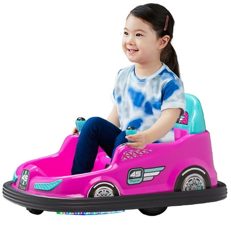 Kid Trax 6V Bumper Car Ride-On Toy, Pink, 360° Spin with LED Lights, Soft Bumpers, Safety Belt