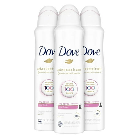 Dove Antiperspirant Deodorant Dry Spray No White Marks Clear Finish Invisible 48-Hour Sweat and Odor Protecting Deodorant for Women, 3.8 Ounce (Pack of 3)