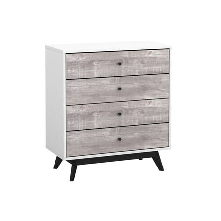 TMS Crislana Mid-Century 4-Drawer Dresser with Faux Concrete Accents, White/Black