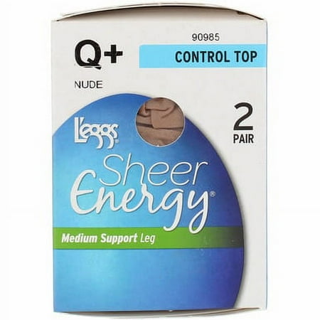 L'eggs Sheer Energy Women's Control Top 2pk Pantyhose - Nude XL: High Waisted, Full Waistband Elastic
