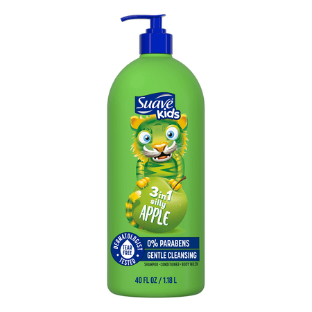 Suave Kids 3-in-1 Shampoo, Conditioner & Body Wash, Silly Apple, Tear Free Formula, 40 fl oz