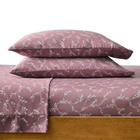 Better Homes & Gardens 4-Piece 300 Thread Count Lysia Floral Violet Gem Cotton Sateen Bed Sheet Set, King