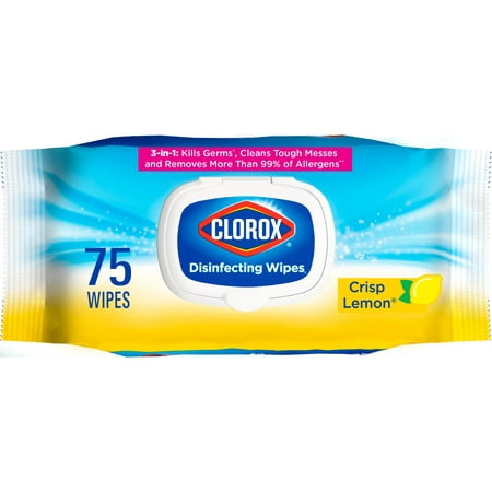 Clorox Disinfecting Cleaner Wipes, Flex Pack, Lemon Scent, 75 Count