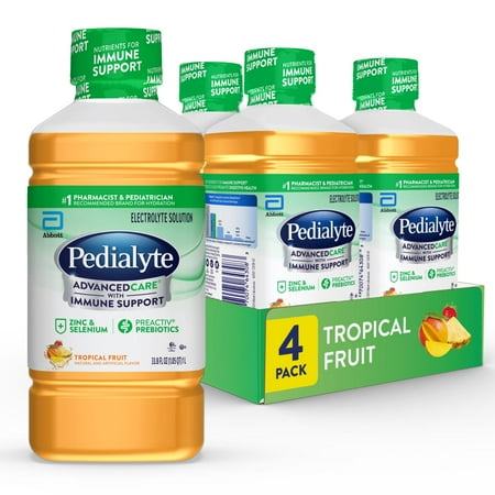 Pedialyte AdvancedCare Electrolyte Solution, Tropical Fruit, 1 Liter, 4 Count