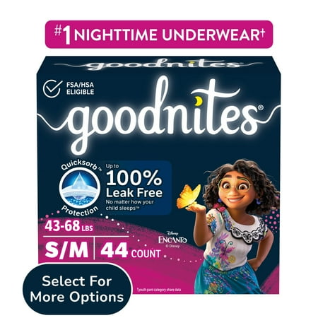 Goodnites Bedwetting Underwear for Girls, S/M (43-68 lbs), 44 Ct (Select for More)