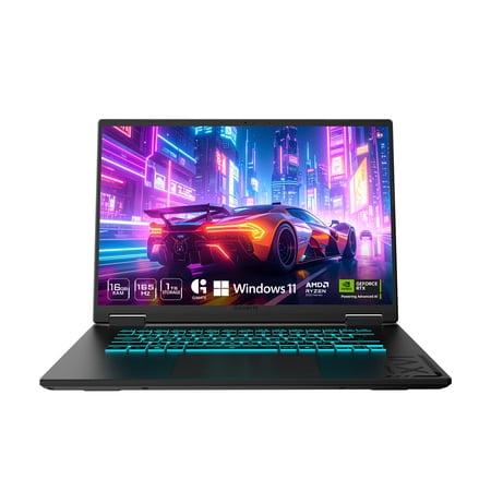 GIGABYTE Gaming A16 16" Laptop, AMD Ryzen 7 260, 16GB RAM, 1TB SSD, GeForce RTX 5060, 165Hz IPS, Black Steel, 3VHK3US894SH