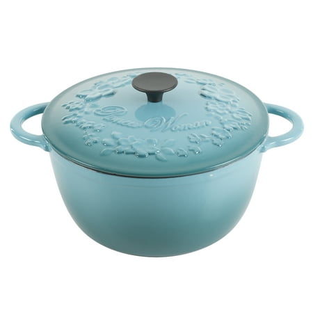 The Pioneer Woman Timeless Beauty Enamel on Cast Iron 6-Qt Dutch Oven, Turquoise