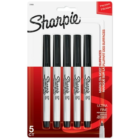 Sharpie Permanent Markers, Ultra Fine Point, Black, 5 Count