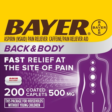 Bayer Back and Body Extra Strength Aspirin 500 mg, Pain Reliever With Caffeine, 200 Coated Caplets