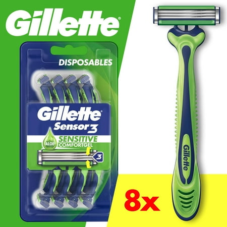 Gillette Sensor 3 Sensitive Men 3 Blade Disposable Razor,8 count