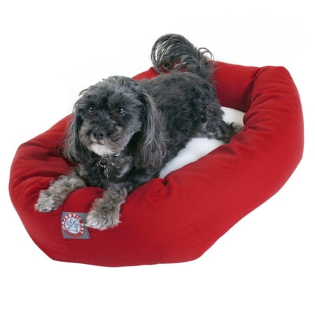 Majestic Pet Sherpa Poly/Cotton Bagel Pet Bed for Dogs, Calming Dog Bed Washable, Small, Red