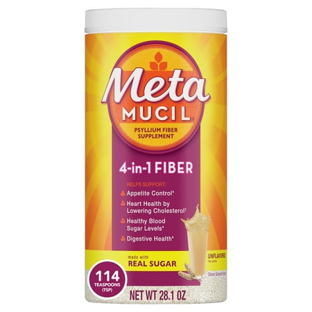 Metamucil Fiber Supplement, Psyllium Husk Powder for Digestive Health, Unflavored, 114 Servings