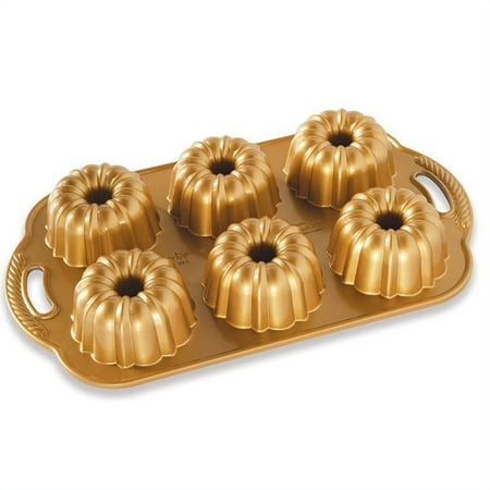 Nordic Ware Premier Gold Anniversary Bundtlette Cast Aluminum Nonstick Pan, 15" x 8.6" x 2", 4.5 Cup Capacity